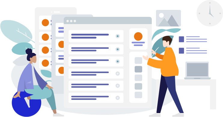 two people around web browsers and mobile browsers